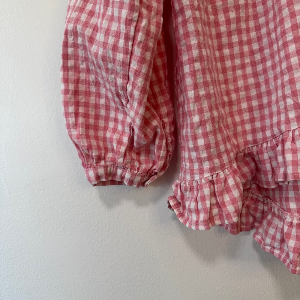 Pink Gingham Ruffle Trim Pajama Set 100% Cotton S Loungewear PJs Lounge Set Cozy - Picture 4 of 15